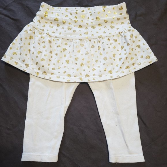 Leggings Attached Skirt White Gold Hearts Garanimals 3-6 Month Size - Picture 2 of 3